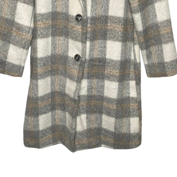NWT Sage The Label Womens Charlie Plaid Long Coat XS - Ivory Gray Academia - Picture 6 of 16